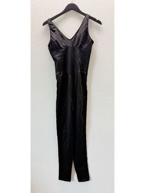 Victoria's Secret Pink Black Satin Seamless Plunge Jumpsuit Women Size Medium